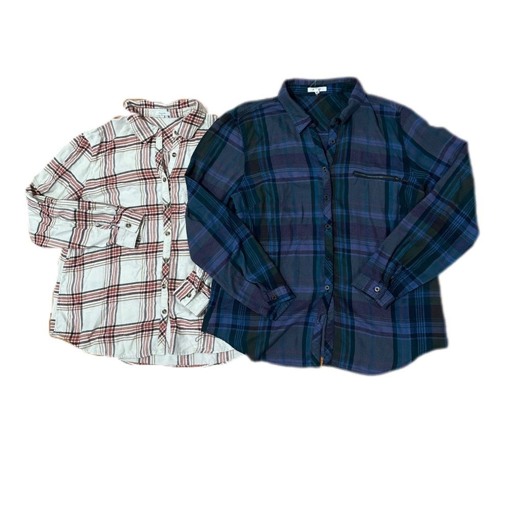 Maurices Set of 2 Lightweight Flannel Plaid Button-Up Shirts